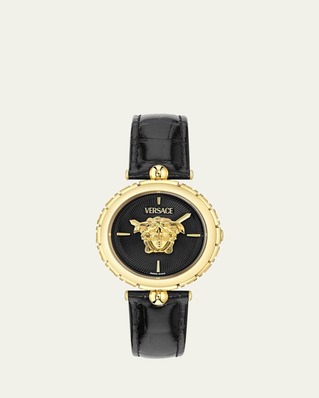 38mm Medusa Heritage Watch with Leather Strap, Black